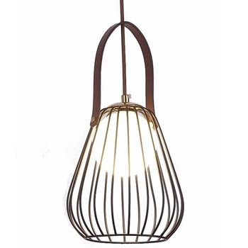 LAMPA wisząca BACOLI LP-1212/1PS BK Light Prestige metalowa OPRAWA druciana klatka zwis na skórzanym pasku czarny