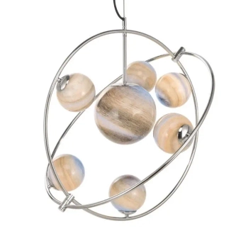 Szklana wisząca lampa Mikara MIK3450 układ słoneczny kule chrom beżowe