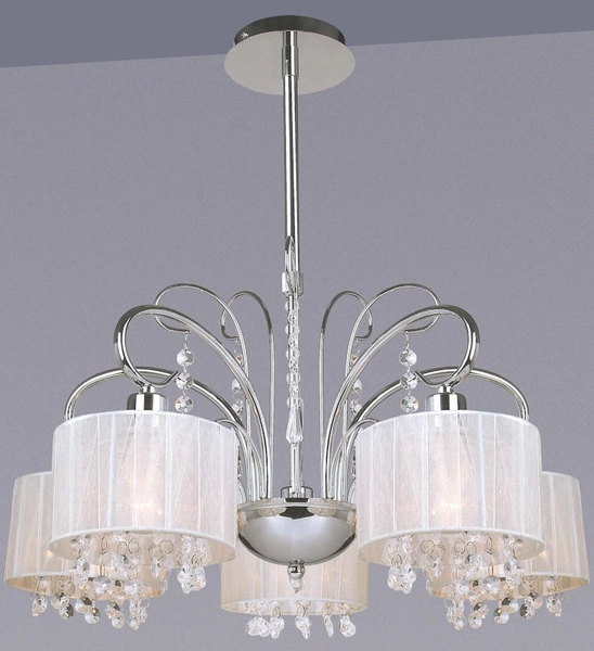 Wisząca LAMPA organza SPAN MDM1583/5 Italux abażurowa OPRAWA kryształki ŻYRANDOL glamour chrom biała