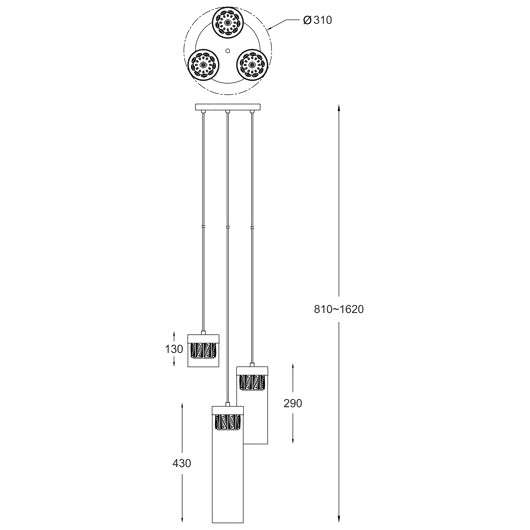 Szklana lampa wisząca GEM P0389-03D-F7AC metalowa tuby złoty przezroczysty