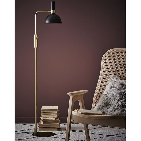 Stojąca LAMPA podłogowa LARRY 106972 Markslojd metalowa OPRAWA kopuła mosiądz czarna