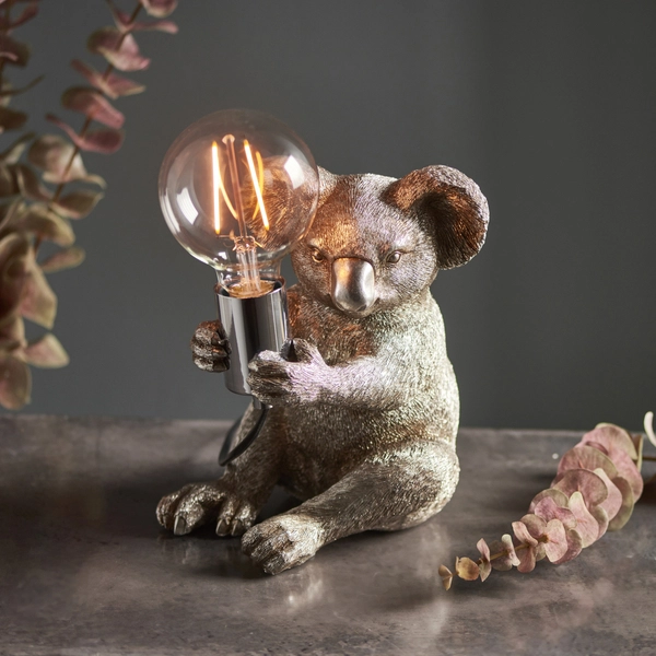 Lampka stołowa dekoracyjna L&-195081 Light& koala srebrna chrom