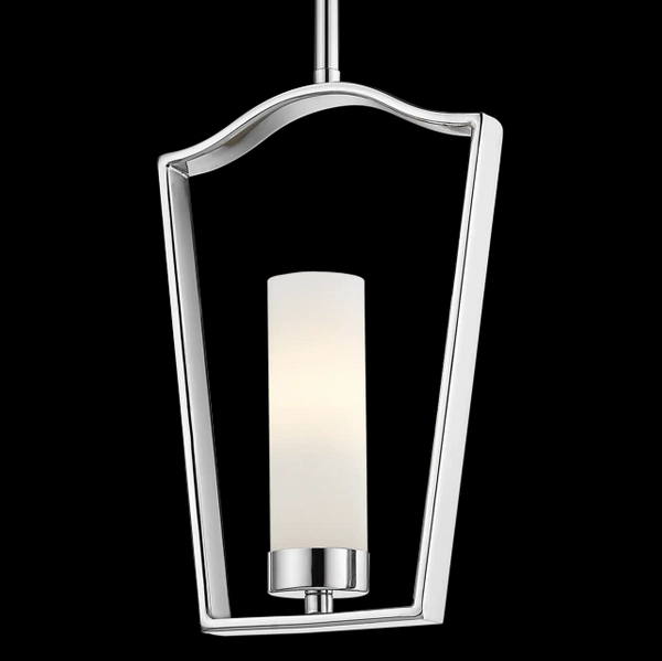 Wisząca lampa salonowa Dublin szklana tuba w ramce chrom