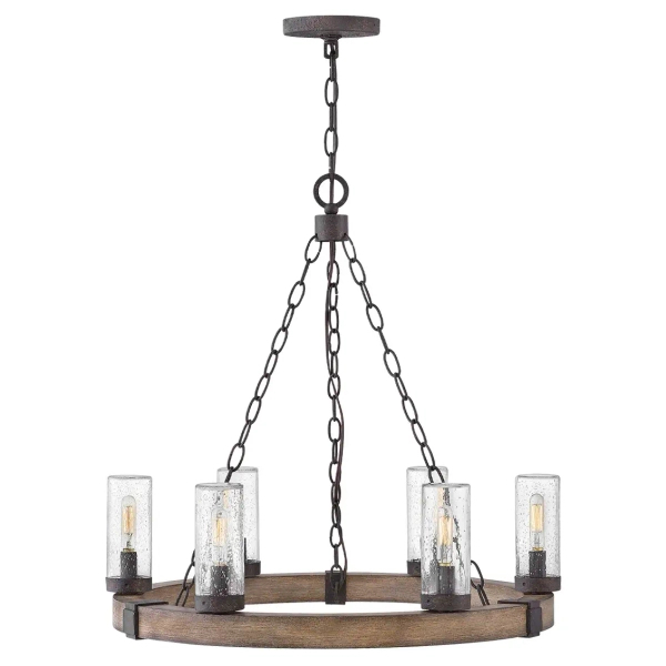 Rustykalna wisząca lampa Sawyer HK-SAWYER6-SQ drewno Sequoia