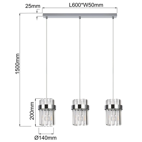 Kryształowa lampa wisząca Vetro LP-2910/3L CH do salonu chrom przezroczysta