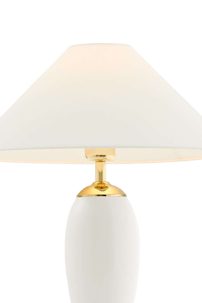 Abażurowa LAMPKA biurkowa REA 40608101 Kaspa stojąca LAMPA stołowa do sypialni nocna złota biała