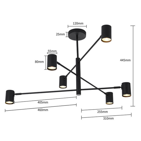 Lampa sufitowa SNOW LP-731/6P BK Light Prestige metalowe sticks czarne