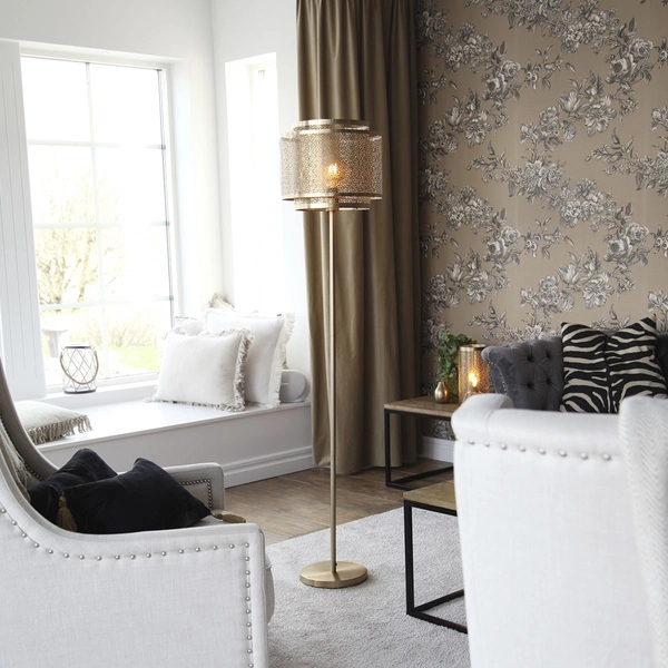 Stojąca lampa Hermine 4100180-6519 metalowa do salonu ażur mosiądz