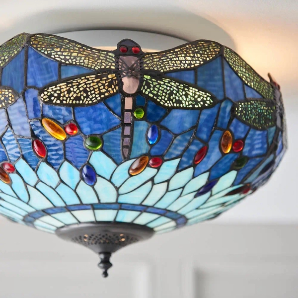 Szklana lampa sufitowa Dragonfly 70722 witrażowa do sypialni niebieska