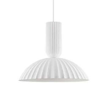 Kopułowa lampa wisząca GIRONTO LE45305 z gipsu ryflowana biała