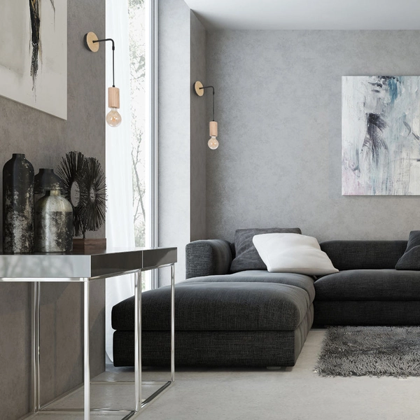 Skandynawska LAMPA ścienna LINES MLP8824 Milagro drewniana OPRAWKA na żarówkę KINKIET drewniany czarny