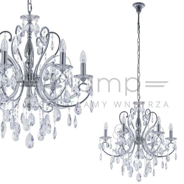 Pałacowa LAMPA wisząca BAROCCO MD72709-6A Italux świecznikowy ŻYRANDOL z kryształkami chrom maria teresa przezroczysta