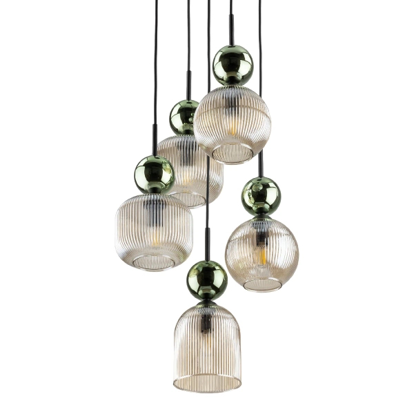 Szklana salonowa lampa wisząca Sophia Green 11149 ryflowana zielony