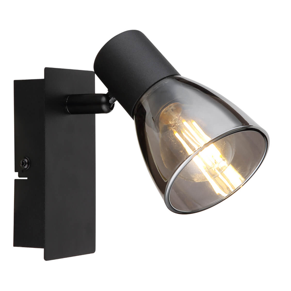 Lampa ścienna Claude 54307-1 z włącznikiem czarna przydymiona