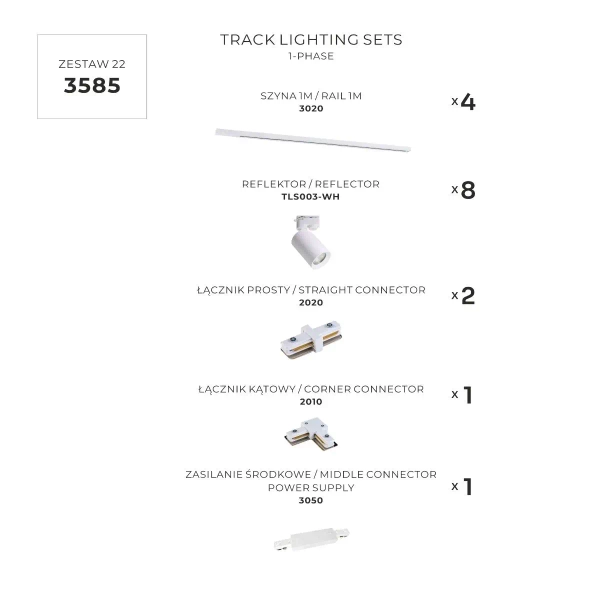 Sufitowy jednofazowy zestaw szyn 3585 8xGU10 do salobu biały