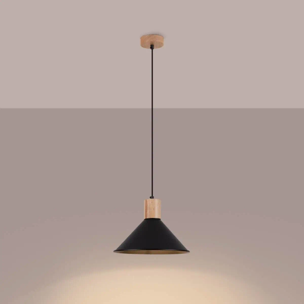 Drewniana lampa wisząca Jaga SL.1320 Sollux stożek metalowa czarna