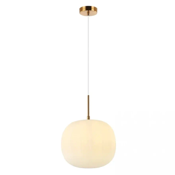 Okrągła wisząca lampa 20124 szklana kulista biały mosiądz