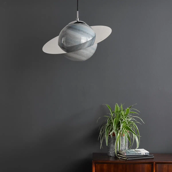 Dziecięca lampa wisząca Saturn SAT0150 planeta okrągła chrom