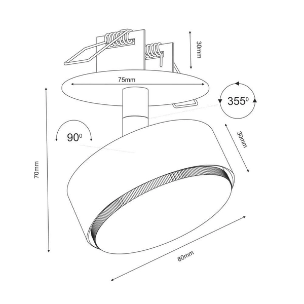 Podtynkowy reflektor Drop 3259 BROSline do salonu metalowy biały