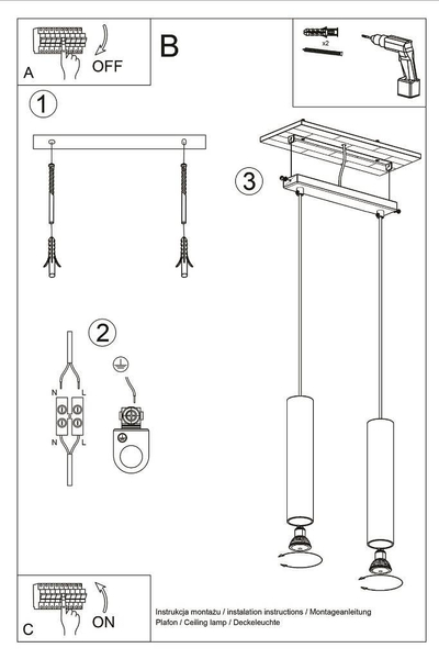LAMPA wisząca SL.0324 metalowa OPRAWA zwis tuby białe