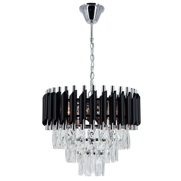 Kryształowa lampa wisząca Toledo 6260/4 8C BL glamour czarna chrom OUTLET