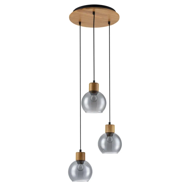 Potrójna wisząca lampa Velma PND-67505-3-WD przydymiona drewniana