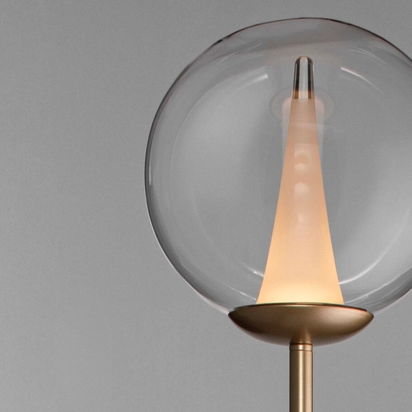 Podłogowa lampa do salonu HUALMAY LE44835 LED 7W 3000K kula przezroczysta złota