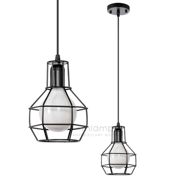 LAMPA wisząca VEN W-1714/1 metalowa OPRAWA druciany ZWIS klatka loft czarna