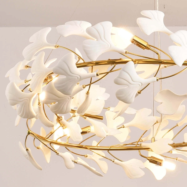 Ceramiczna lampa zwisowa Botanika XY080P-100 Step ozdobna liście złota biała