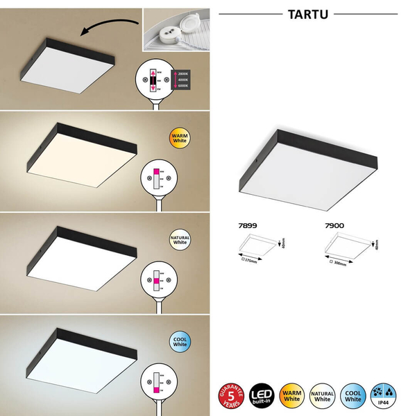 Plafon LAMPA sufitowa TARTU 7899 Rabalux łazienkowa OPRAWA plafoniera LED 18W 2800K - 6000K metalowa kwadratowa IP44 czarna