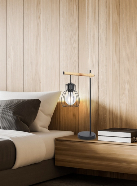 Druciana LAMPKA biurkowa BERNITA 41-80059 Candellux stojąca LAMPA stołowa metalowa czarna drewno