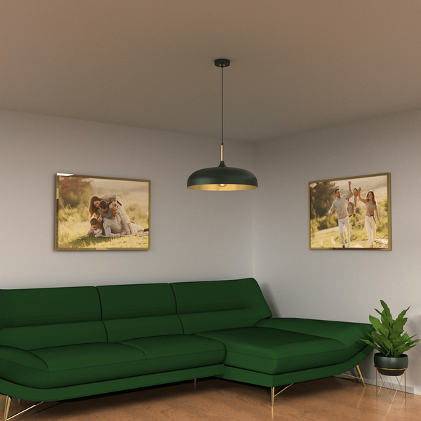 Wisząca lampa industrialna Lincoln retro zielona złota