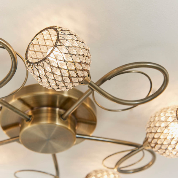 Szklana lampa sufitowa Aherne 73757 koraliki mosiądz przezroczysty