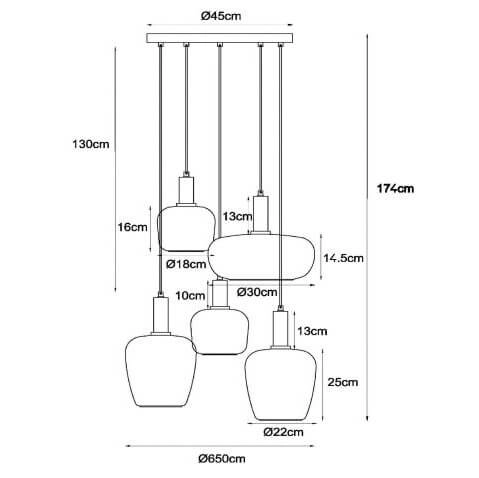 Wielopunktowa lampa wisząca Ilona 45408/15/99 czarna zielona bursztynowa