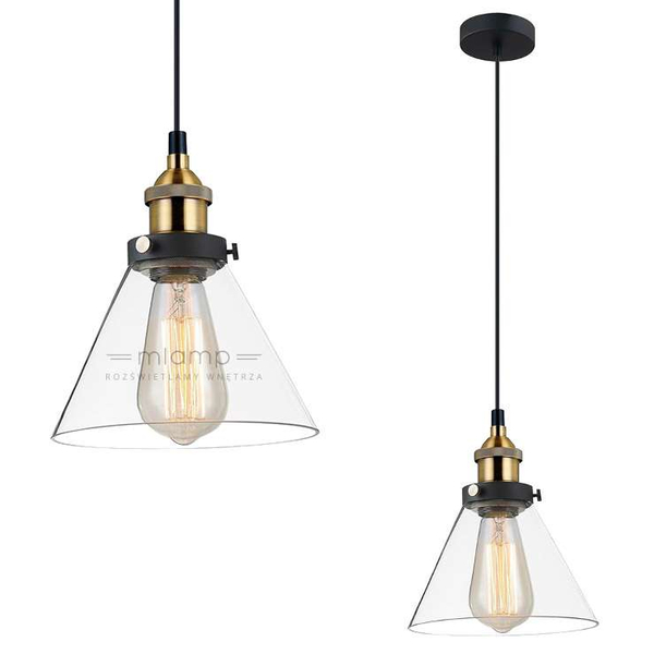 Industrialna LAMPA wisząca GETAN MDM-2564/1 Italux szklana OPRAWA stożek ZWIS okrągły conrad francis przezroczysty