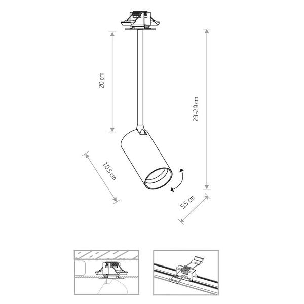 Wpuszczany reflektorek do sypialni Mono 7676 biały nad łóżko