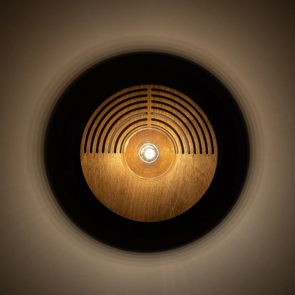 Skandynawska ścienna lampa Lunar Wood 11013 okrągła drewniana brązowy