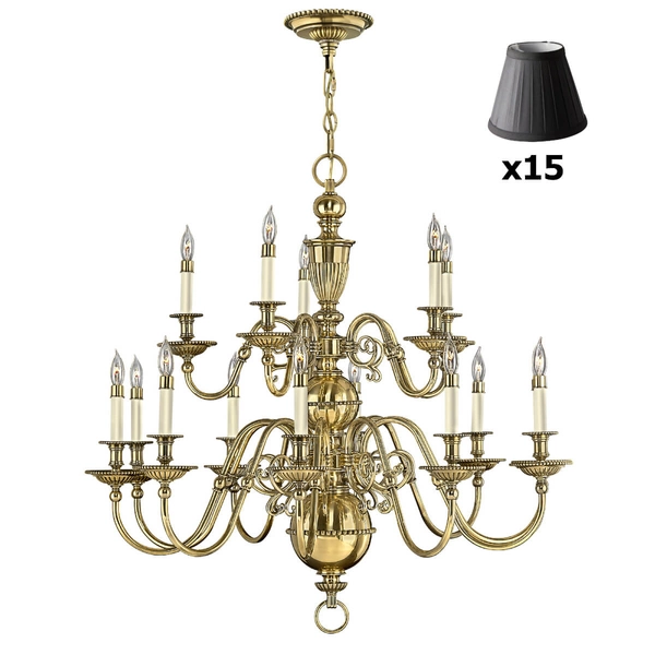 Żyrandol z abażurami Cambridge HK-CAMBRIDGE15+15xLS162-BLK Hinkley świecznikowy mosiądz czarny