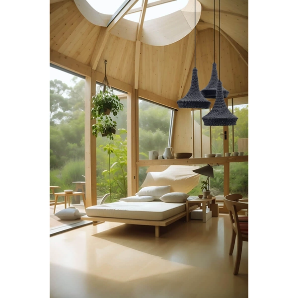 Lampa wisząca ażurowa Mahaka 5181 Shilo hampton pleciona szara