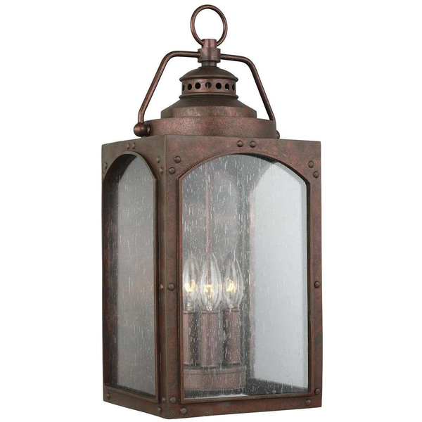 Zewnętrzna LAMPA industrialna Randhurst FE-RANDHURST-L-CO Elstead FEISS szklana OPRAWA prostokątna latarenka kinkiet antyczny IP44 brąz