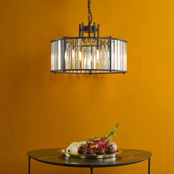 Kryształowa wisząca lampa Kiran KIR0522 regulowana na łańcuchu czarna