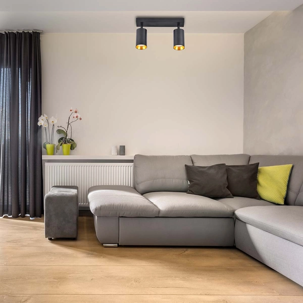 Sufitowa lampa kierunkowa Maribel tuby do garderoby czarna złota