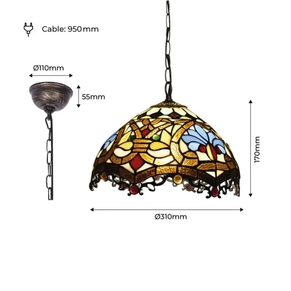 Lampa witrażowa wisząca tiffany Capolavoro ABR-LW-CAPO3 szklana kolorowa