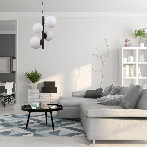 Modernistyczna LAMPA wisząca RIGA PND-44213-4A-SBL Italux metalowa OPRAWA szklane kule zwis czarny