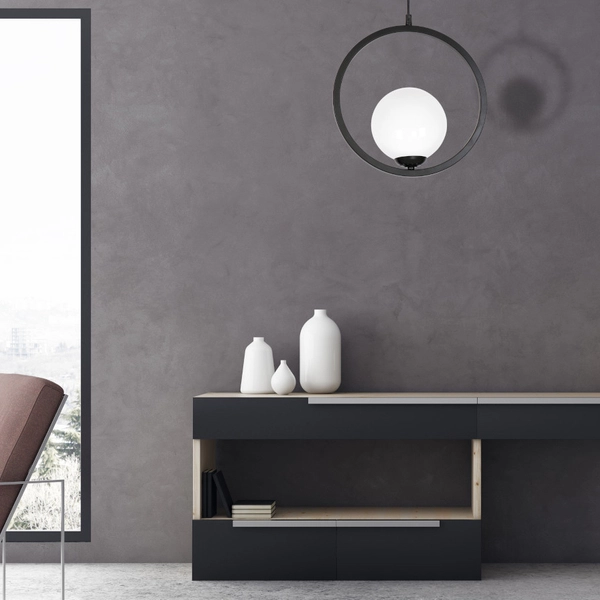 Wisząca LAMPA modernistyczna BOSTON MLP5593 Milagro metalowa OPRAWA okrągła ZWIS szklana kula ball czarna biała