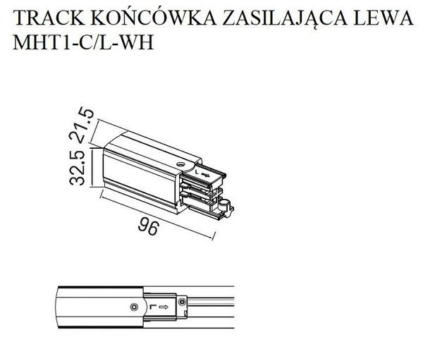 Zasilanie szynoprzewodu uziemienie lewe 4 wires Track Power Adaptor MHT1-C/L-WH Maxlight do systemu 3-fazowego 230V białe