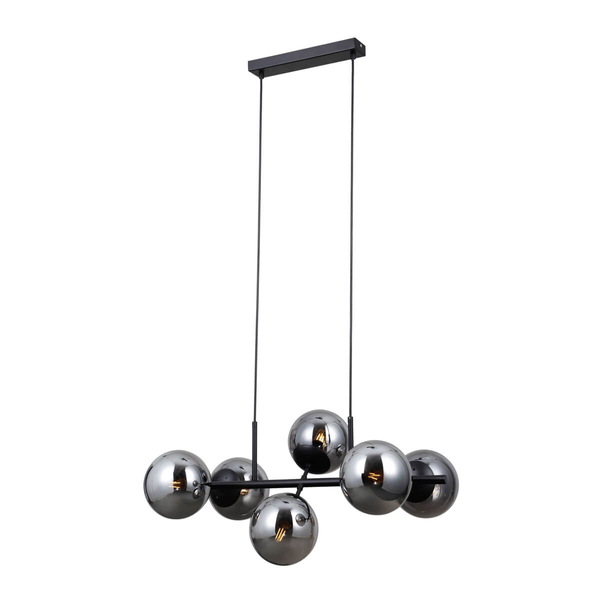 Salonowa lampa wisząca Molite PND-1098-6-BK szklana przydymiona czarna