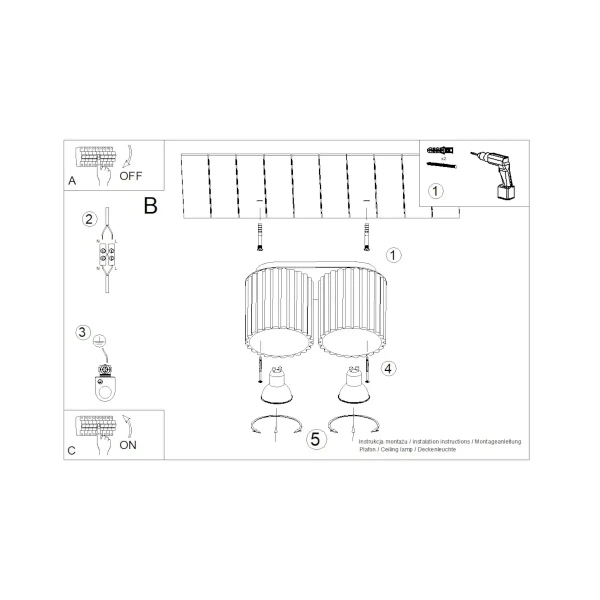 Sufitowa lampa podwójna AURA SL.1790 tubki ryflowane beżowe