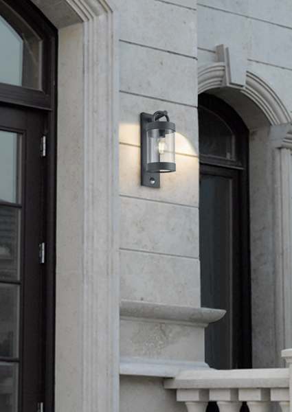 Elewacyjna LAMPA kinkiet CUSTYRA DL142204169 Trio metalowa OPRAWA ogrodowa tuba zewnętrzna z czujnikiem IP44 antracytowa