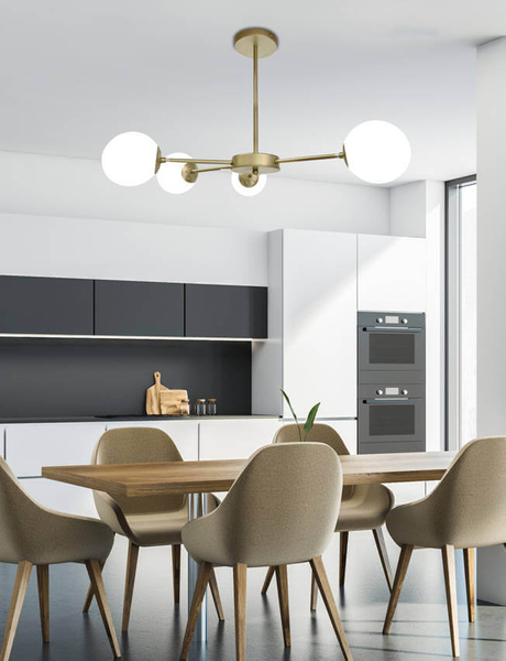 Modernistyczna lampa sufitowa Mati szklane kule mosiądz białe